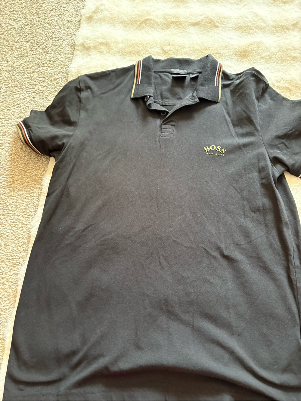 Hugo Boss Black Polo with Contrast Yellow-Trim Details
